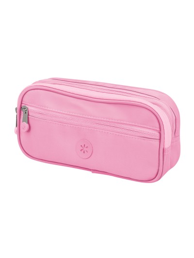 Estuche portatodo antartik 3 compartimentos compañero de mochila color rosa 100 x 60 x 220 mm