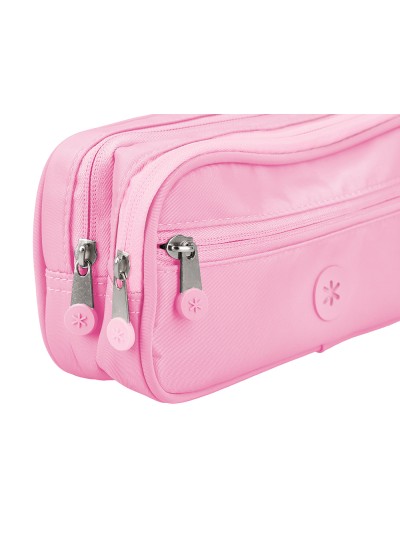 Estuche portatodo antartik 3 compartimentos compañero de mochila color rosa 100 x 60 x 220 mm
