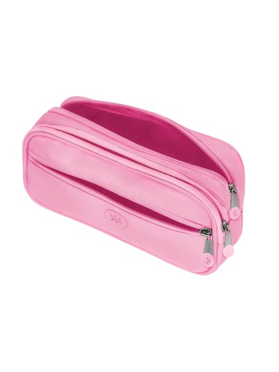 Estuche portatodo antartik 3 compartimentos compañero de mochila color rosa 100 x 60 x 220 mm