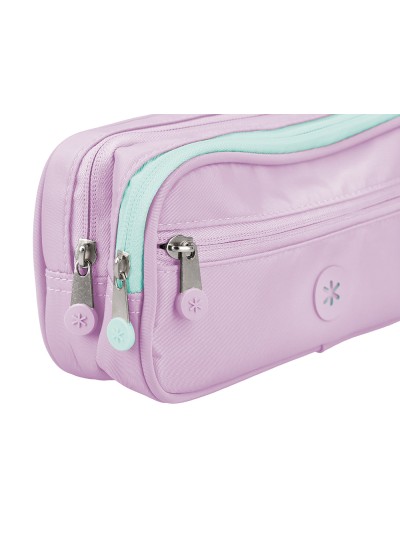 Estuche portatodo antartik 3 compartimentos compañero de mochila color morado 100 x 60 x 220 mm