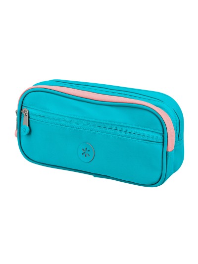 Estuche portatodo antartik 3 compartimentos compañero de mochila color azul turquesa 100 x 60 x 220 mm