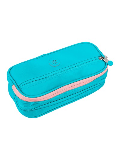 Estuche portatodo antartik 3 compartimentos compañero de mochila color azul turquesa 100 x 60 x 220 mm