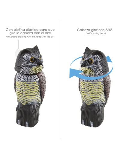 Buho Ahuyentador de Pajaros / Aves Con Cabeza Giratoria 40 cm.