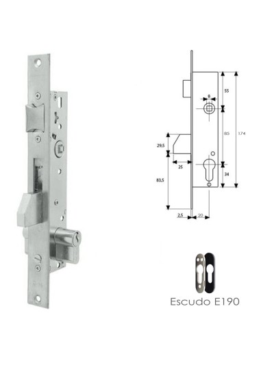 Cerradura Tesa 2210/20/3NI Con Escudo de Seguridad E190 Con Sistema Antipalanqueta
