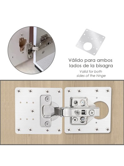 Placas de Reparacion Bisagras Cazoleta 9x9 cm. 1 piezas. Placa Repara Puertas, Placa Reparación Bisagras Mueble
