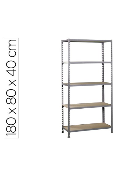 Estanteria metalica simonrack kit maderclick mini 5/400 color gris/madera 5 estantes 150 kg por estante 180x80x40cm