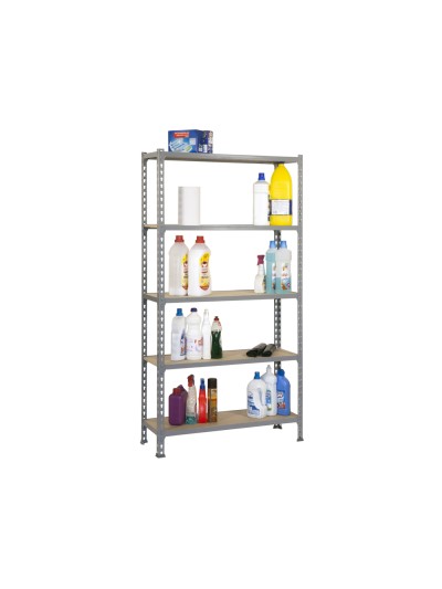 Estanteria metalica simonrack kit maderclick mini 5/400 color gris/madera 5 estantes 150 kg por estante 180x80x40cm