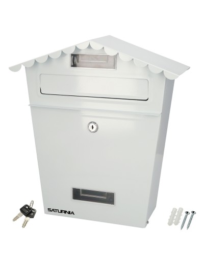Buzon Exteriores House Blanco 330 x 125 x 365 (Alt.) mm. Con Tejado, Acero Pintado. Buzon Pared, Buzon Cartas, Buzon Correos