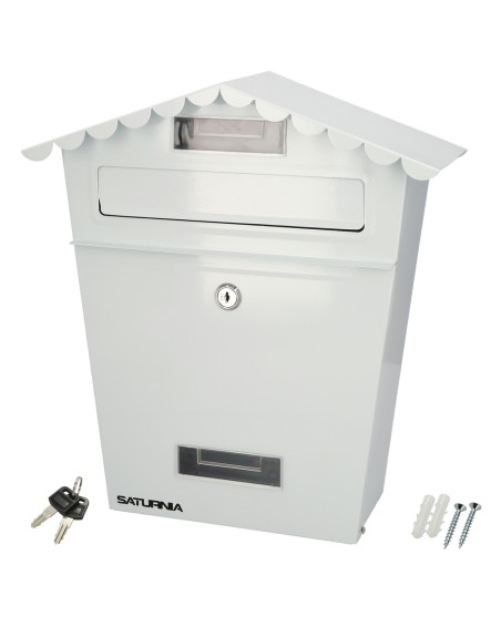 Buzon Exteriores House Blanco 330 x 125 x 365 (Alt.) mm. Con Tejado, Acero Pintado. Buzon Pared, Buzon Cartas, Buzon Correos