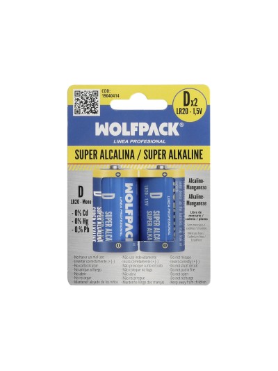 Pila Wolfpack Alcalina D - LR20 (Blister 2 Piezas)