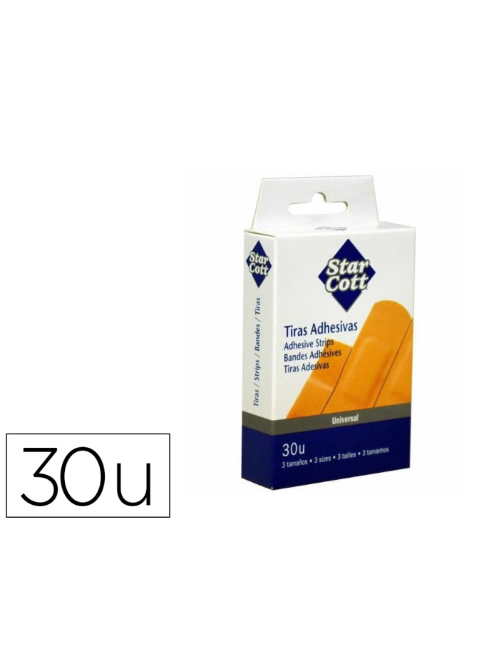 Tira protectora star cott flexible para heridas y cortes caja de 30 unidades tres tamaños surtidos Tira protectora star cott flexible para heridas y cortes caja de 30 unidades tres tamaños surtidos