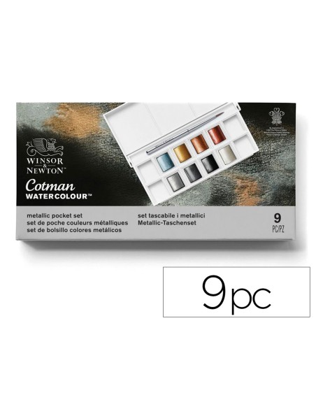 Acuarela winsor&newton caja metalica bolsillo con 8 colores metalicos + pincel