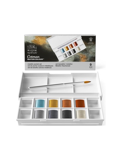 Acuarela winsor&newton caja metalica bolsillo con 8 colores metalicos + pincel