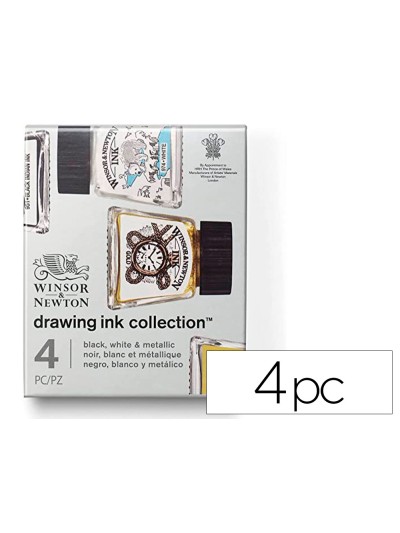 Tinta caligrafica winsor&newton set de 4 botes colores metalicos 14 ml