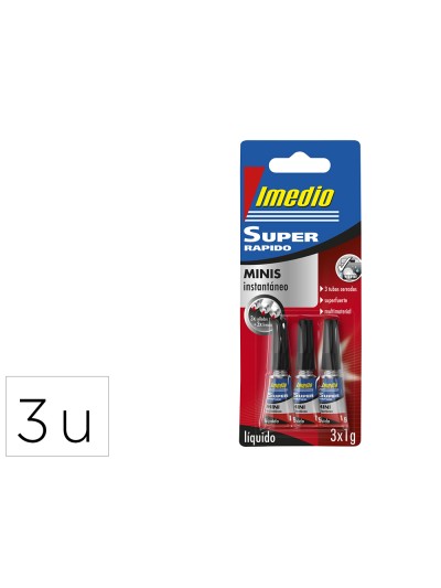 Pegamento imedio super rapido adhesivo instantaneo bote de 1 gr blister de 3 unidades