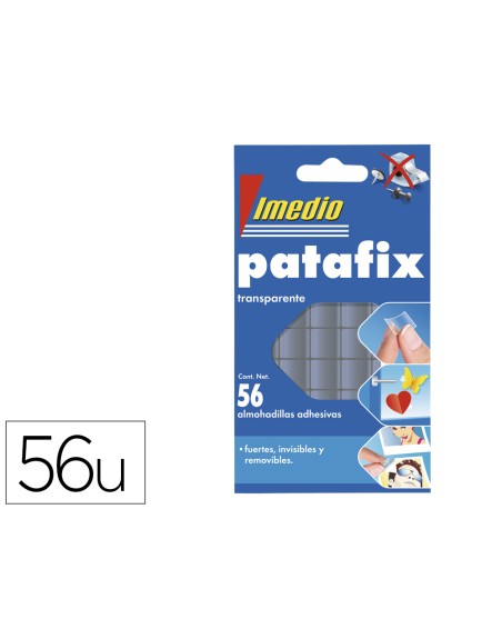 Sujetacosa imedio patafix almohadilla adhesiva transparente removible blister de 56 unidades