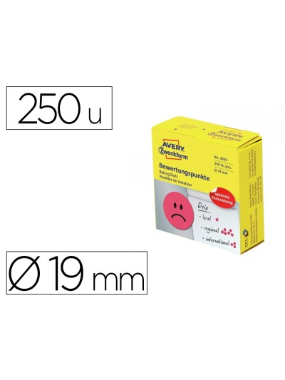Etiqueta adhesiva avery smile rojo triste 19 mm rollo de 250 unidades