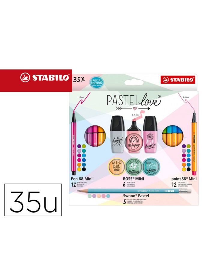 Set stabilo pastel love mini world pen 68 / point 88 / boss / swano 35 unidades surtidas Set stabilo pastel love mini world pen 68 / point 88 / boss / swano 35 unidades surtidas