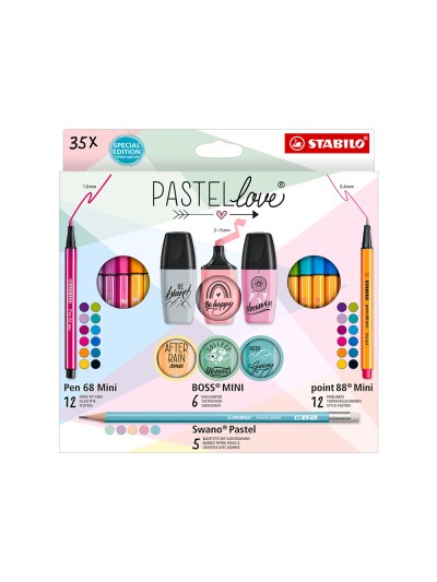 Set stabilo pastel love mini world pen 68 / point 88 / boss / swano 35 unidades surtidas