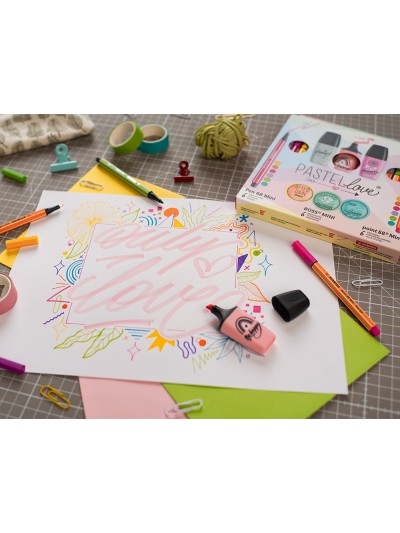 Set stabilo pastel love mini world pen 68 / point 88 / boss 18 unidades surtidas