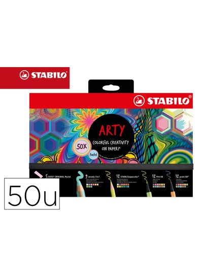 Set stabilo creativo arty line pastel 50 unidades surtidas