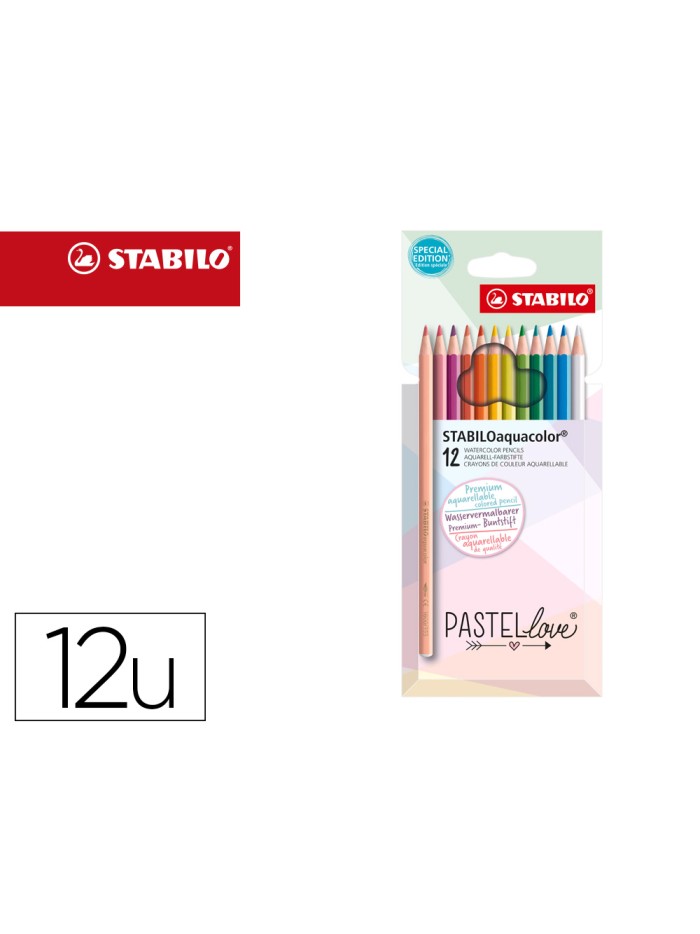 Lapices de colores stabilo aquacolor acuarelables pastel love estuche carton de 12 colores surtidos Lapices de colores stabilo aquacolor acuarelables pastel love estuche carton de 12 colores surtidos