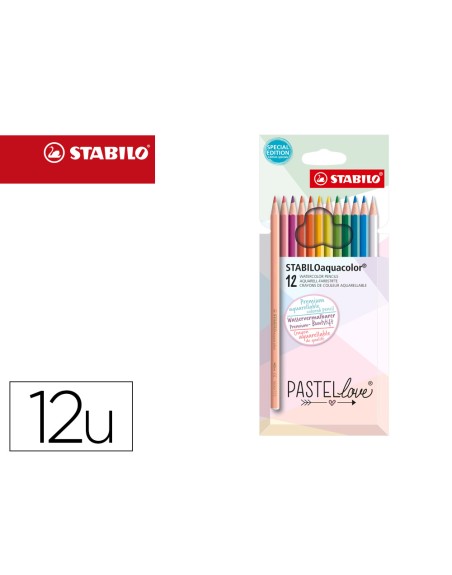 Lapices de colores stabilo aquacolor acuarelables pastel love estuche carton de 12 colores surtidos