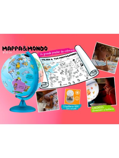 Globo terraqueo nova rico con luz infantil mappa&mondo base y meridiano color azul diametro 25 cm