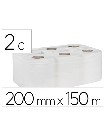 Papel secamanos bunzl greensource 2 capas celulosa blanca 200 mm x 150 mt paquete de 6 rollos