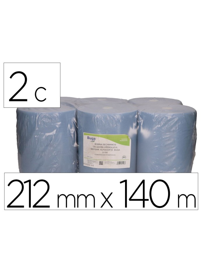 Papel secamanos bunzl 2 capas greensource celulosa reciclada azul 212mm x 140mt sistema autocorte paquete de 6 rollos Papel secamanos bunzl 2 capas greensource celulosa reciclada azul 212mm x 140mt sistema autocorte paquete de 6 rollos