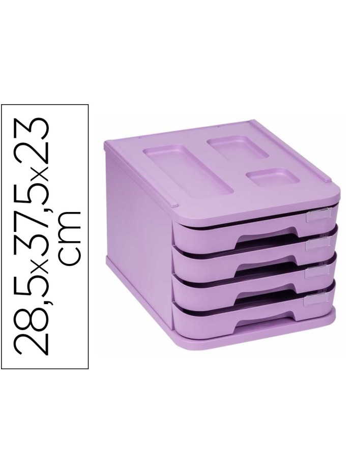 Fichero cajones de sobremesa faibo plastico 100% reciclable 4 cajones violeta pastel 28,5x37,5x23 cm Fichero cajones de sobremesa faibo plastico 100% reciclable 4 cajones violeta pastel 28,5x37,5x23 cm