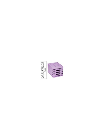 Fichero cajones de sobremesa faibo plastico 100% reciclable 4 cajones violeta pastel 28,5x37,5x23 cm