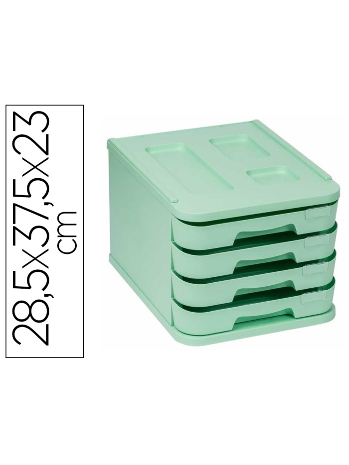 Fichero cajones de sobremesa faibo plastico 100% reciclable 4 cajones verde pastel 28,5x37,5x23 cm Fichero cajones de sobremesa faibo plastico 100% reciclable 4 cajones verde pastel 28,5x37,5x23 cm
