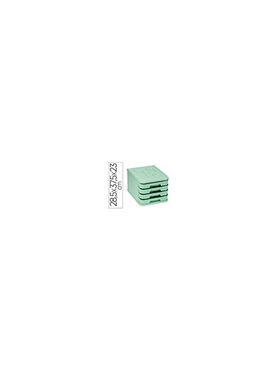 Fichero cajones de sobremesa faibo plastico 100% reciclable 4 cajones verde pastel 28,5x37,5x23 cm