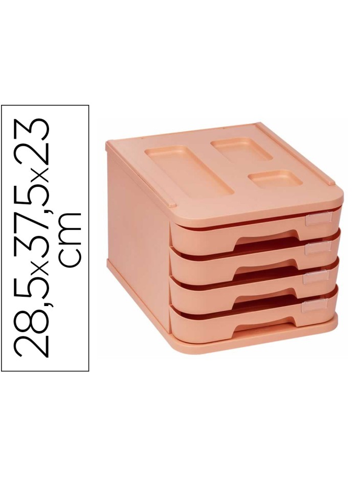 Fichero cajones de sobremesa faibo plastico 100% reciclable 4 cajones naranja pastel 28,5x37,5x23 cm Fichero cajones de sobremesa faibo plastico 100% reciclable 4 cajones naranja pastel 28,5x37,5x23 cm