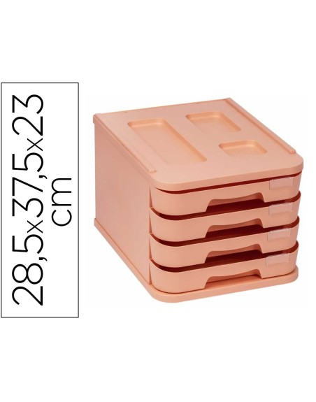 Fichero cajones de sobremesa faibo plastico 100% reciclable 4 cajones naranja pastel 28,5x37,5x23 cm