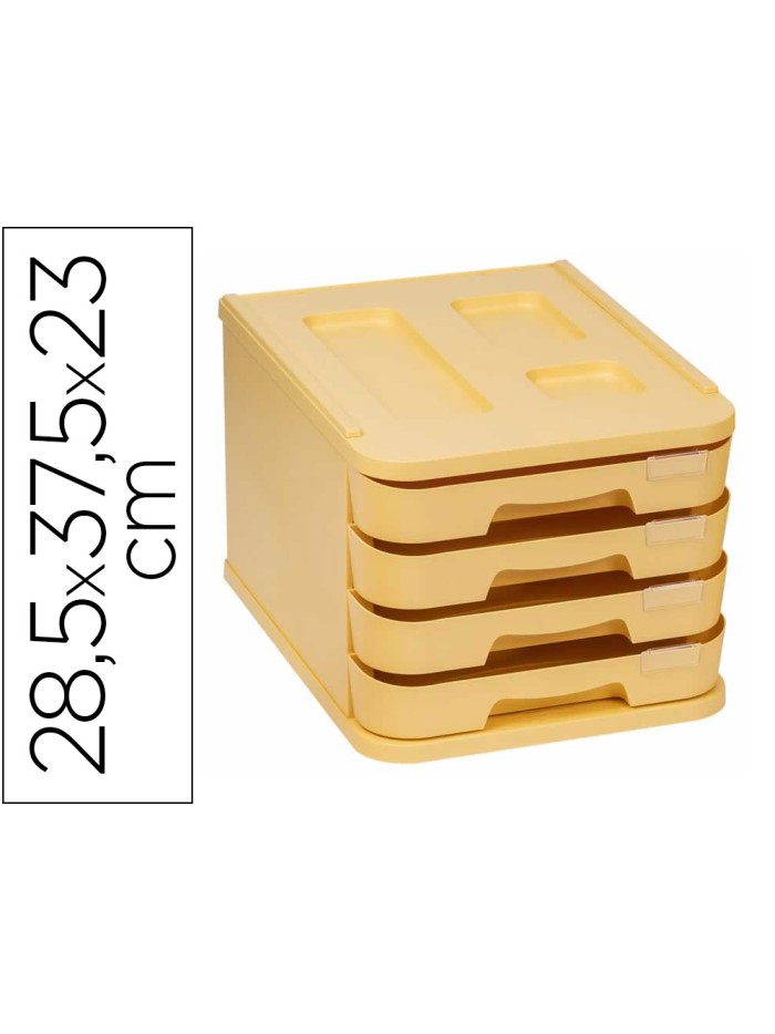 Fichero cajones de sobremesa faibo plastico 100% reciclable 4 cajones amarillo pastel 28,5x37,5x23 cm Fichero cajones de sobremesa faibo plastico 100% reciclable 4 cajones amarillo pastel 28,5x37,5x23 cm