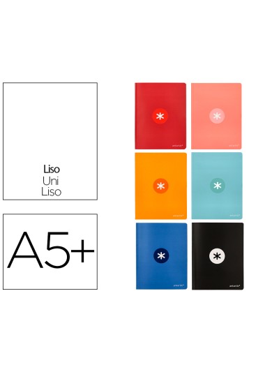 Libreta antartik a5+ plus cosida 48 hojas 90g/m2 liso sin margen 6 colores surtidos
