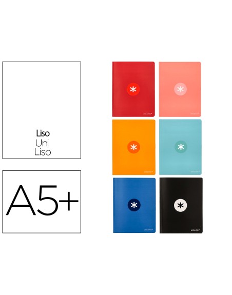 Libreta antartik a5+ plus cosida 48 hojas 90g/m2 liso sin margen 6 colores surtidos
