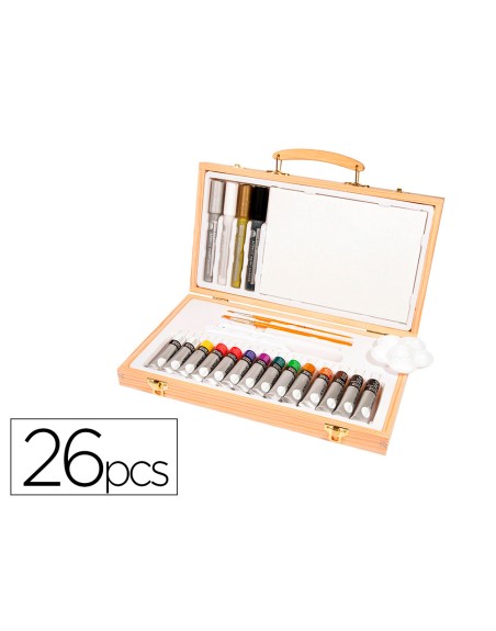 Maletin de pinturas acrilicas daler rowney madera 26 piezas 334x204x50 mm