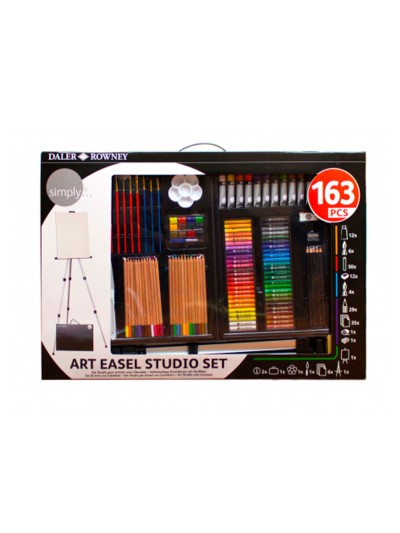 Set de pinturas daler rowney 163 piezas con caballete de aluminio plegable 500x70x727 mm