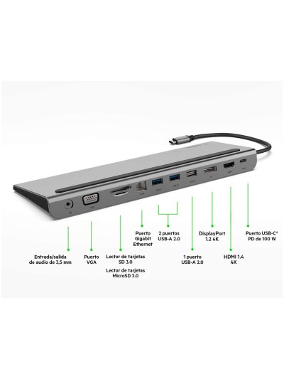 Hub belkin inc004btsgy multipuerto usb-c / hdmi / vga / usb-a / usb-c / ethernet / jack 3,5 mm color