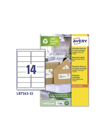 Etiqueta adhesiva avery blanca permanente reciclada 100% laser 99,1x38,1 mm caja de 210 unidades