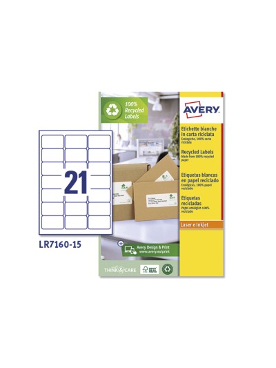Etiqueta adhesiva avery blanca permanente reciclada 100% laser 63,5x38,1 mm caja de 315 unidades