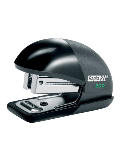 Grapadora rapid mini fashion eco plastico 100% reciclado capacidad 10 hojas usa grapas 24/6 y 26/6 color negro