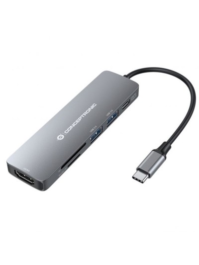 Adaptador usb - c 6en1 conceptronic donn11 - hdmi usb 3.0 - lector sd