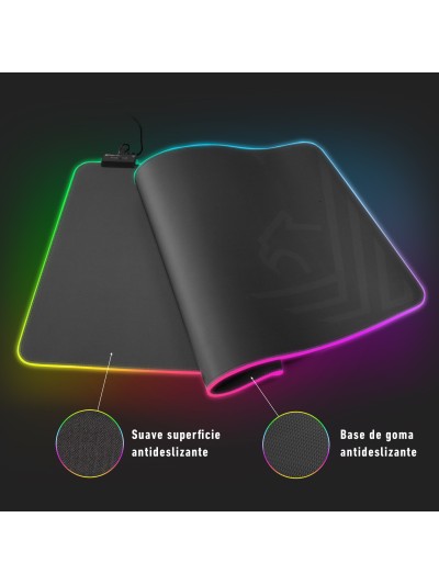 Alfombrilla de raton ordenador gaming phoenix mylus 90cm flexible con borde led rgb extendida - resitente a liquidos