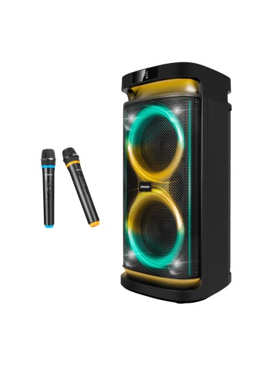 Altavoz rumbleboss phoenix 80w rms batería 4000 mah función karaoke 2 microfonos inalambricos incluidos