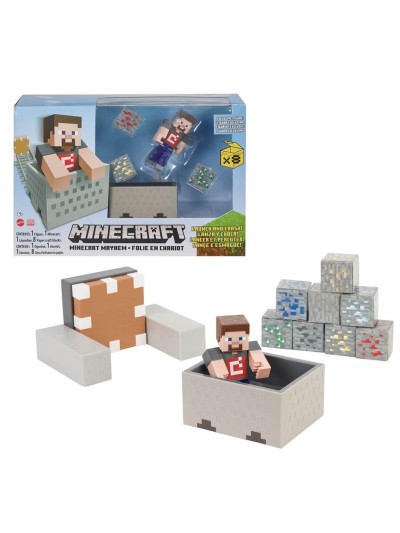 Figura mattel minecraft vagoneta explosiva lanza y choca