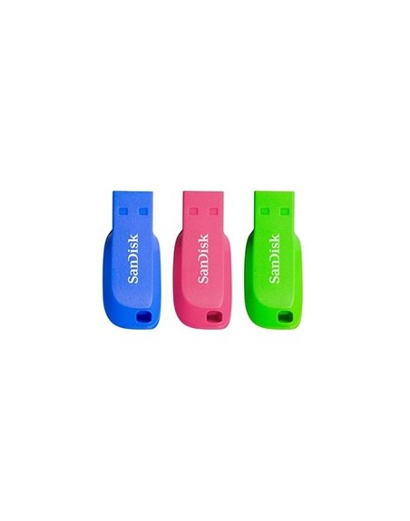 Memoria usb 2.0 sandisk 32gb cruzer blade pack 3 azul - verde - rosa